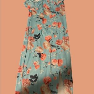Floral One Shoulder Dress - Blue and Pink